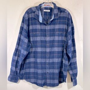 Tommy Bahama MenS Coastline Corduroy Shirt 2XL Plaid Blue Flannel Shacket button